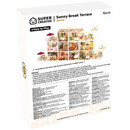 Rückseite der Verpackung der Robotime Sunny Break Terrace, Miniatur-Dachterrasse aus Kunststoff für die Super Creator-Serie