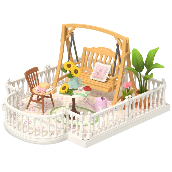 Produktfoto der Robotime Sunny Break Terrace, Miniatur-Dachterrasse aus Kunststoff für die Super Creator-Serie