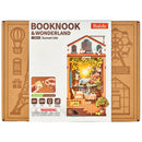 Vorderseite der Verpackung der Robotime Sunset Isle, Bausatz für eine book nook von einem Sonnenuntergang an einem schönen Urlaubsort