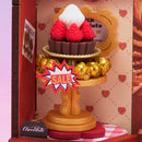 Etagere mit verschiedenen Schokoladensorten im Robotime Sweet Chocolate Shop