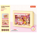 Vorderseite der Verpackung der Robotime Sweet Scoopery Ice Cream, Diorama in einem Rahmen eines Eiswagens vor einer niedlichen Eisdiele 