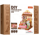 Vorderseite der Verpackung der Sweetie's Donut Shop, Miniaturhaus eines kleinen Ladens mit Donuts und anderem GebäckRobotime 