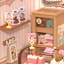 Details der Theke, eines Regals und eines Schranks aus dem Robotime Tasty Cake Shop