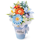 Produktfoto der Robotime Twilight Sky Bouquet, Bausatz für einen Strauß Kunststoffblumen in einer blauen Vase
