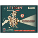 Vorderseite der Verpackung der Robotime Vitascope, Holzbausatz eines funktionierenden Filmprojektors