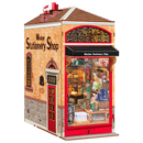 Vorderansicht des Robotime Wisdom Stationery Shop, wobei eine der Seiten zu sehen ist