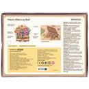 Rückseite der Verpackung der Robotime Wooden Blooming Book, Holzbausatz eines Blumenstraußes auf einem geschlossenen Buch