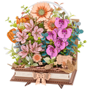 Produktfoto der Robotime Wooden Blooming Book, Holzbausatz eines Blumenstraußes auf einem geschlossenen Buch