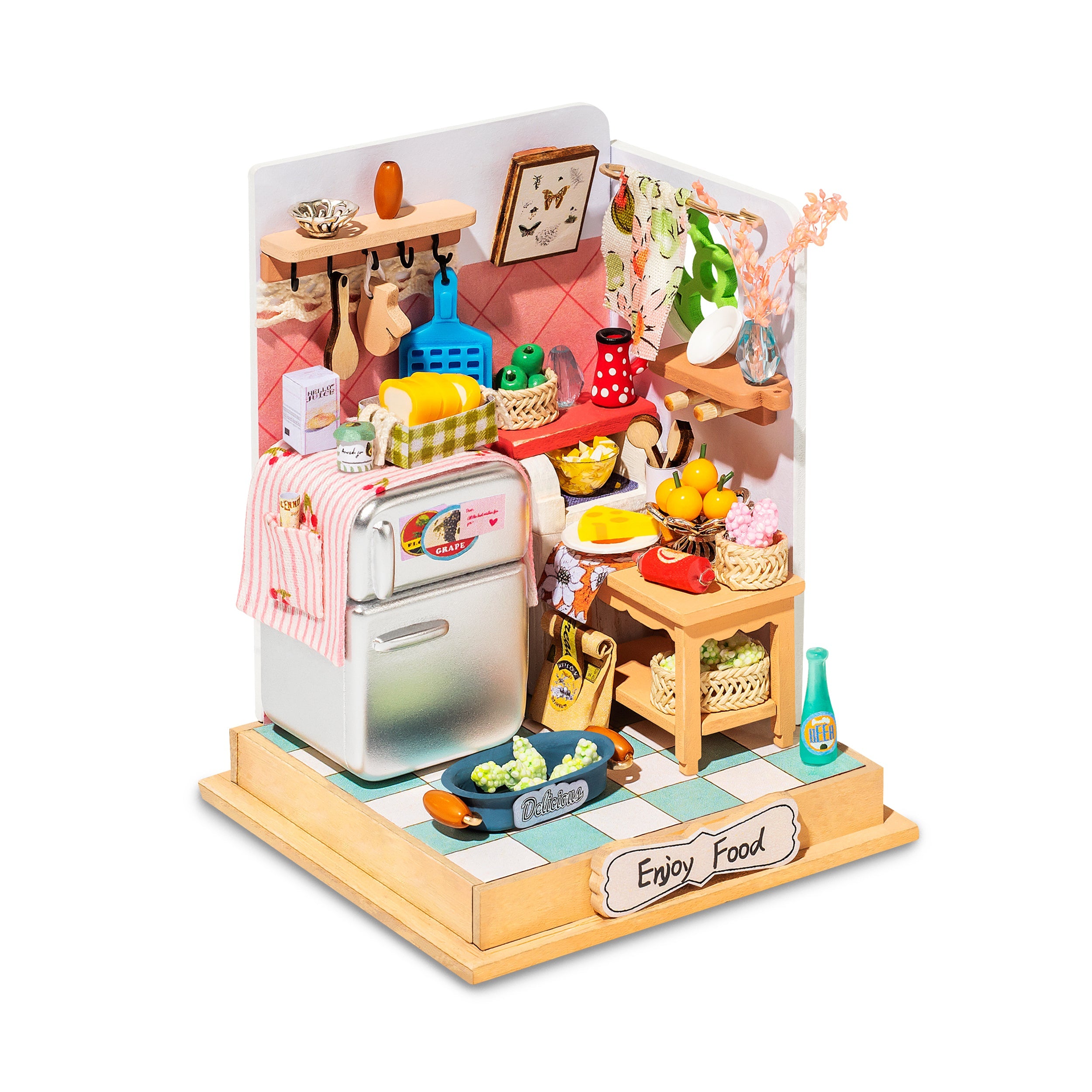 Puppenhaus-Kühlschrank 1:12 – Vierschichtig, Aus Holz, Realistisches Miniatur-Möbel