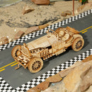 Oberansicht des Robotime Grand Prix Car auf einer Straße in stimmungsvoller Umgebung